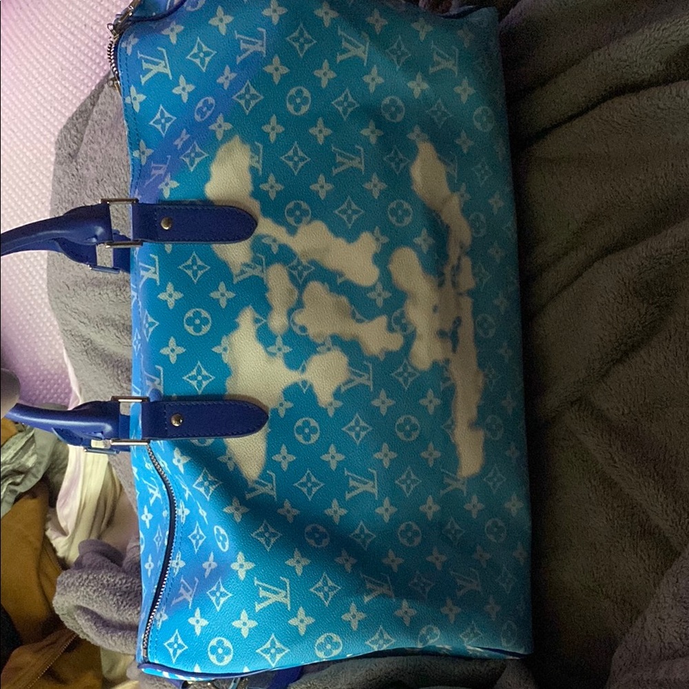 Louis Vuitton Blue Tote with Monogram Pattern and Structured Shape
